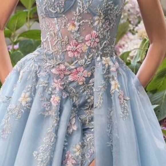 Blue formal prom dress.Party evening gala pageant floral corset wedding guest - Picture 2 of 6